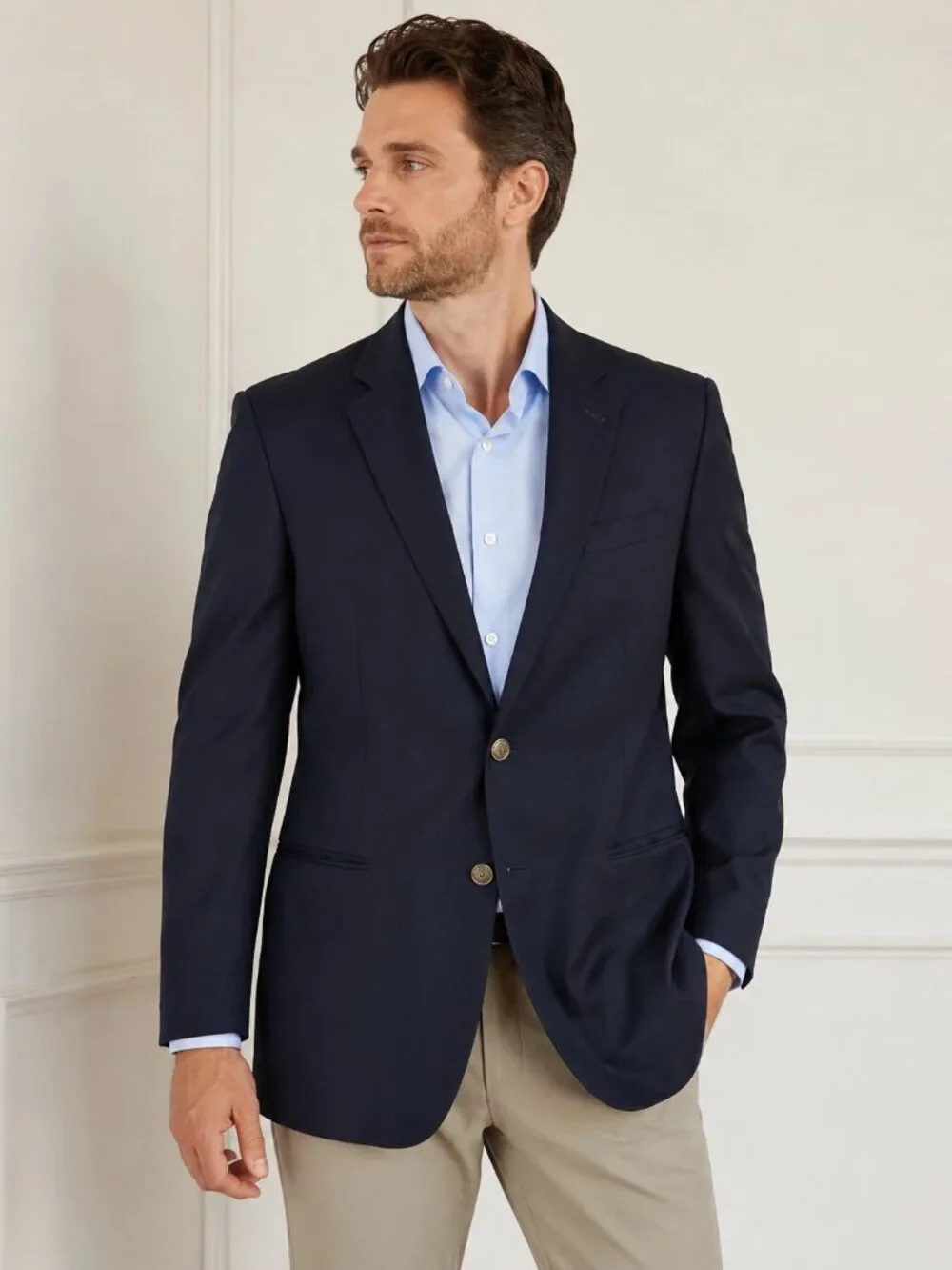 Corbin Men’s Navy Wool Blazer Sport Coat 41R Custom Metal Buttons 2 Button